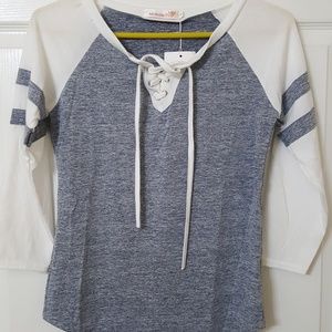 ⬇️PRICE DROP⬇Grey & White Lace-Up Baseball Tee